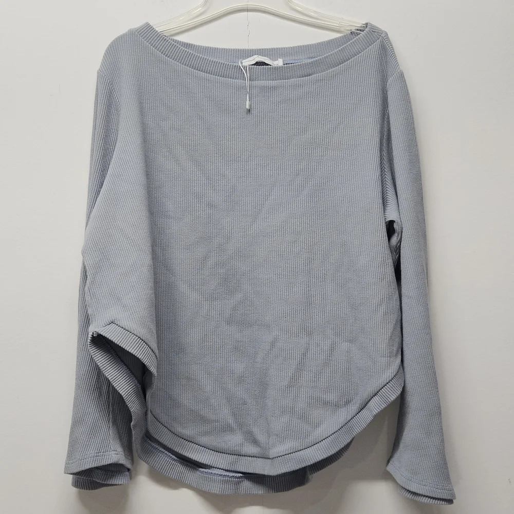 By Egreis Thermal Waffle Knit Pullover Top Size XXL Wide Boatneck Curved Hem